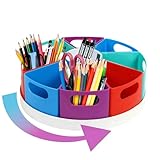 AUSTUFF Rotating Desk Stationary Organiser for Kids, 360° Rotating Pen Holder for Desk with 9 Removable Compartments, Multicolored Pencil Organiser for Home Office School