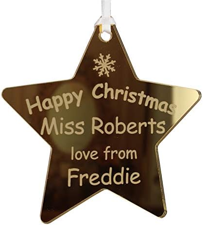 Teacher 2022 Personalised Bauble Tree Decoration Xmas Bauble Keepsake Thank You Best Teachers Nursery Present from Son Daughter (Gold Mirror, 10cm Star - Snowflake)