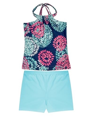 Image of Girls Tankini Swimsuits 2-Piece Bathing Suit Criss Cross Straps for Kid Child Swimwear Swim Tops with Short 6-16 Years