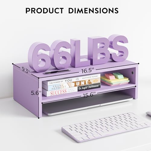 BONTEC 木製モニタースタンドライザー パープル 2段収納付き