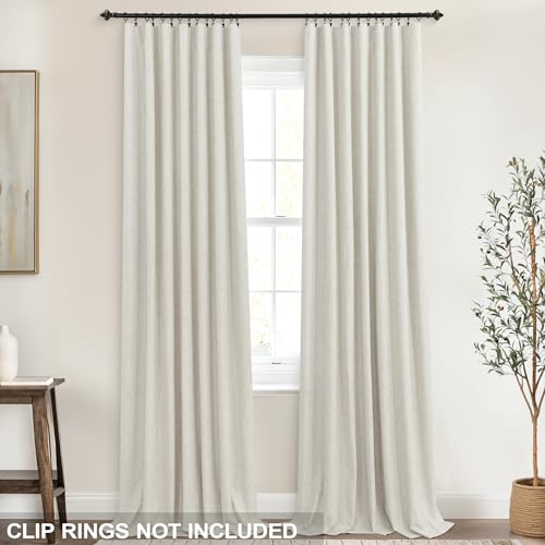 Image of KOUFALL 52x100 Inch Length Cream Beige Back Tab Linen Blackout Curtains for Living Room,2 Panels Set