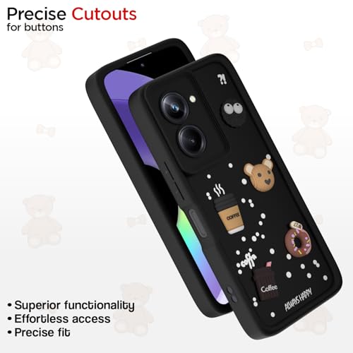 Image of Pikkme Back Cover for Realme 10 Pro 5G | Cute Fun Cartoon 3D Bear Silicone Full Body Protection Bumper Case (Black)