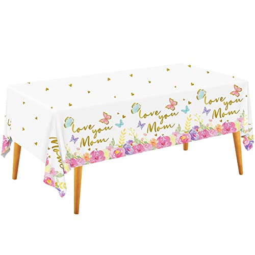 Gatherfun Mothers Day Table Decorations Happy Mothers Day Disposable Tablecloth Waterproof Plastic Rectangular Table Cover for Happy Mothers Day Party Supplies 3 PCS 54 X 108 inch