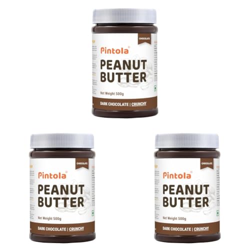 Image of Pintola Peanut Butter Chocolate Flavour Crunchy 500g - 18.6g Protein & 5.2g Dietary Fiber, Made with Premium Roasted Nuts & Cocoa, Gluten Free, Zero Cholesterol & Trans Fat, Vit E & B3, Dark Chocolate