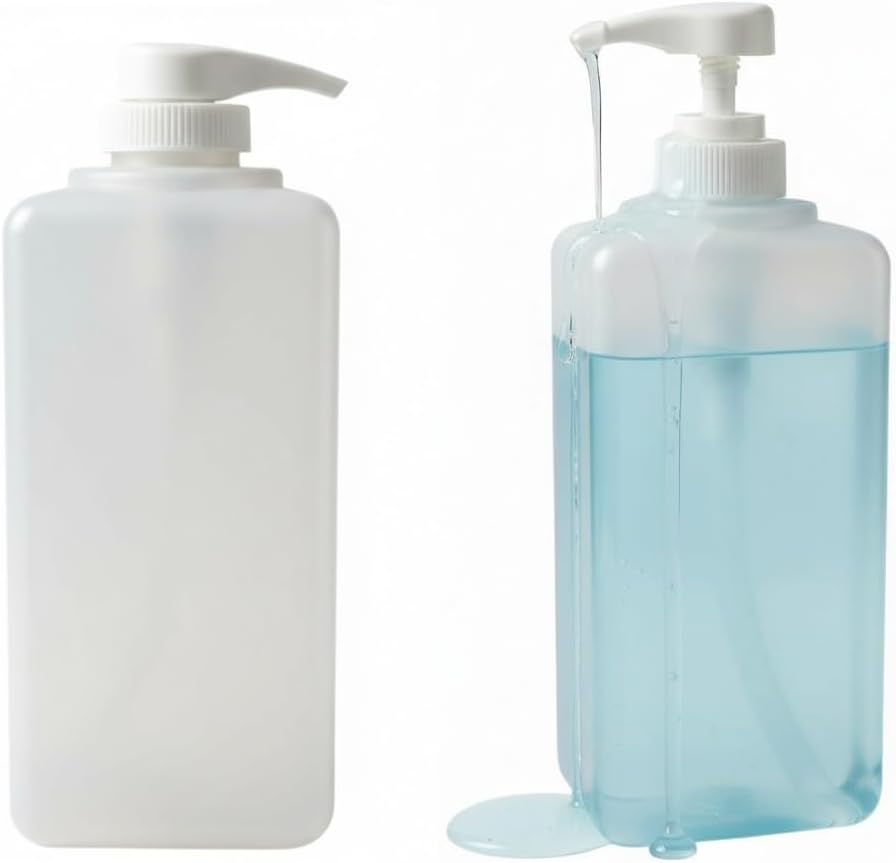1 Litre EMPTY PUMP BOTTLES 1000ml 1L Plastic Refillable Dispenser Lotion Gel Handwash Shampoo and Conditioner Soap Bottles x 2 Transparent