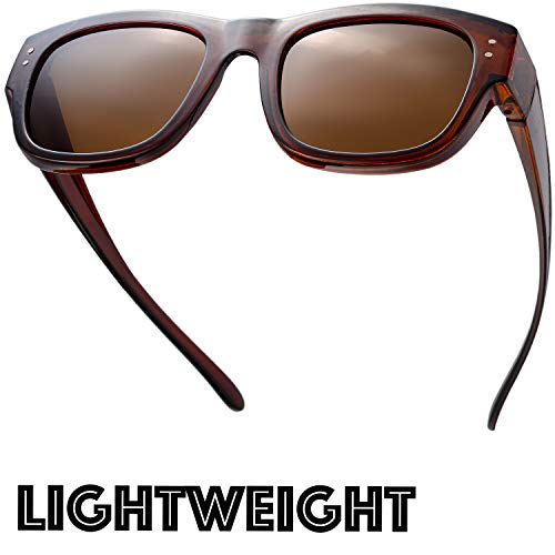 Image of The Fresh High Definition Polarized Wrap Around Shield Sunglasses for Glasses - Leather Eyeglasses Case