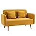 Produktbild HOMCOM 2 Sitzer Sofa, Couch mit 2 Wurfkissen, gepolsterter Doppelsofa, Polstersofa mit Samtopik, Armlehne, Loveseat für Wohnzimmer, Schlafzimmer, 130 x 70 x 80 cm, Gelb