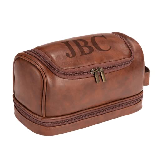 Personalized Toiletry Bag For Men, Husband, Boyfriend, Dad Large Capacity Pu Leather Travel Dopp Kit Handcrafted Custom Name Unique Gift For Birthday| Fathers Day| Anniversary| Wedding Groomsmen Gifts #TOP5