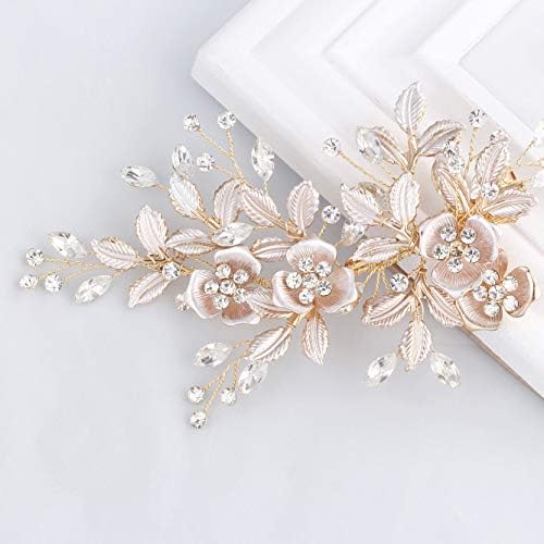 SWEETV Wedding Hair Clip Rhinestone Bridal Hair Comb for Wedding Hair Accessories for Brides Wedding Hair Piece Headpiece for Women, Light Rose Gold