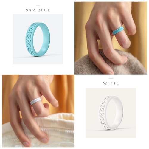 ThunderFit Silicone Rings for Her, Wedding Bands for Women, Modern Classic Bridal Sets, 5.5mm Wide, 1.9mm Thick, Women's Rubber Engagement Bands, Variety Multipack 4-63