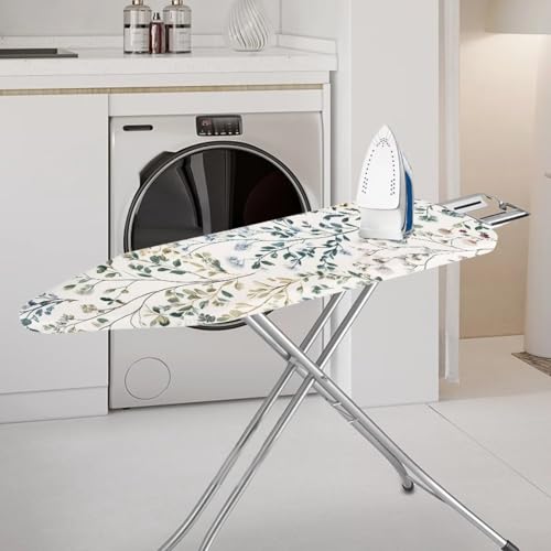 Image of European Floral Print Ironing Board Cover 15X54'' - Stain-Resistant, Standard Size Iron Board Cover with Hook and Loop Elastic Edge Easy to Install