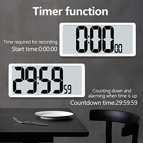 Tetino Large Digital Wall Clock, Lcd Large Display Electronic Alarm Clock,14.17Inch Battery Operated Clock,Time,Day Of Week,Date,Temperature,Forward And Backward Timer,Snooze Function.(Large, White) #TOP4