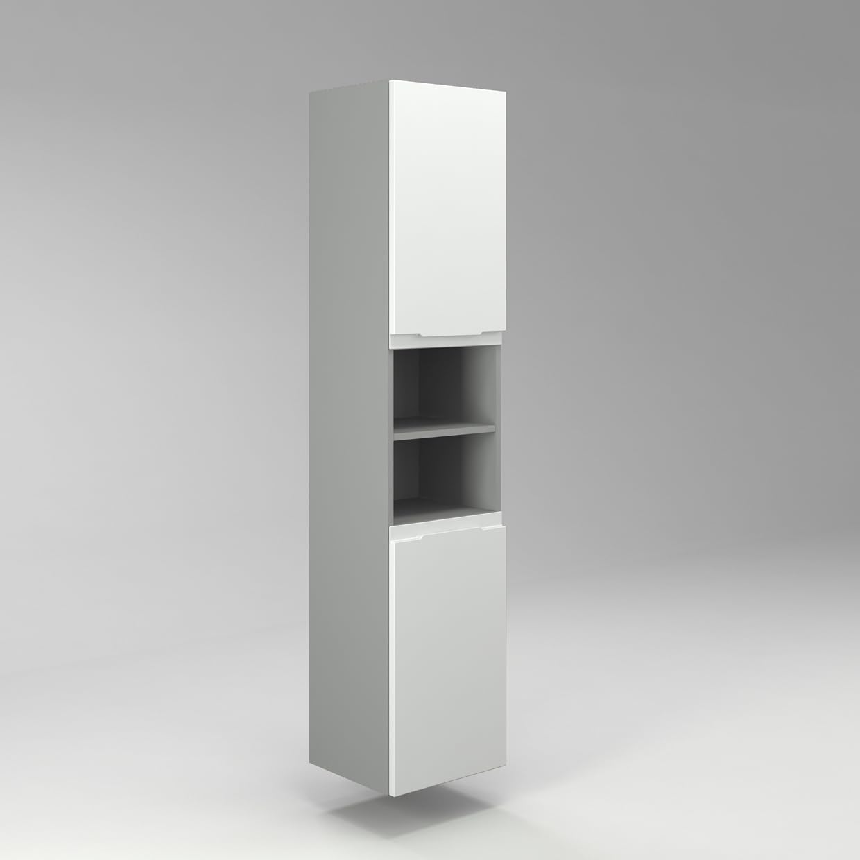 Diventa Modello Diva Star, Colonna Bagno sospesa con 2 ante e 2 vani a giorno, colore bianco e grigio
