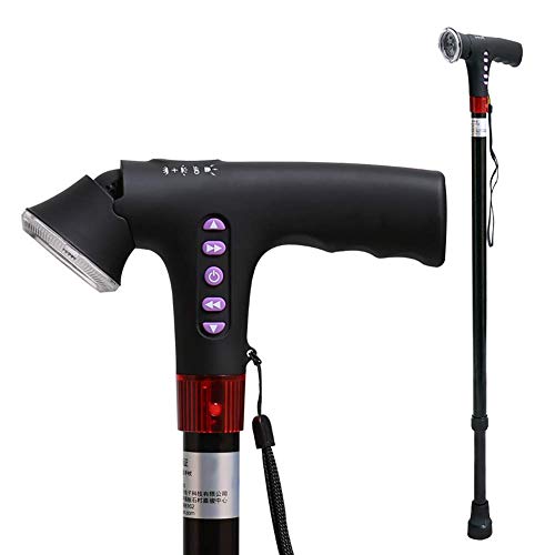 SGSG Bastone da Passeggio Intelligente 4 in 1, con Radio FM Illuminazione a LED e Allarme Acustico e Luminoso - Ricaricabile Tramite USB