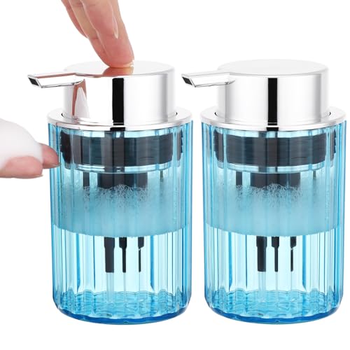 Image of Segbeauty 10oz Plastic Blue Refillable Foaming Hand Soap Dispenser 2pcs, 300ml Empty Foam Bottle Container, Face Wash Foam Pump Bottle for Kitchen, Shaving Foaming Bathroom Countertop Soap Dispensers