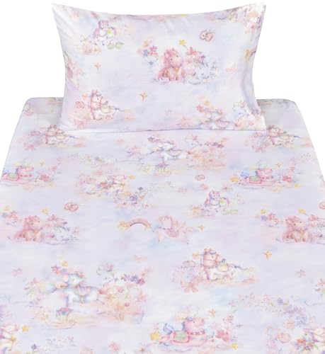 Image of Scientific Sleep Pastel Unicorn Pony Horse Flower Fairy Tale Cute Adorable Colourful 100% Cotton Bed Sheet Set Kids Girls Junior, Flat Sheet & Fitted Sheet & Pillowcase Bedding Set (Pretty Pony, Twin)