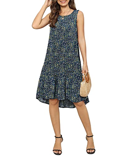 Lilbetter Summer Dresses For Women Beach Floral Sundress Casual Boho Tank Dress(Flower Navy Blue,Large) #TOP14