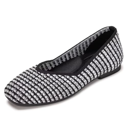 Image of Frank Mully Womens Casual Flat Shoes Square Toe Shoes Knitted Work Flat Comfort Dressy Flat Shoes for Daily Washable