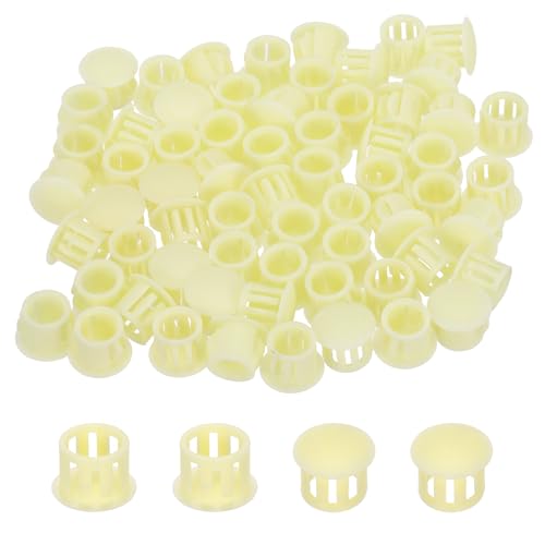 Image of MECCANIXITY 64PCS 10mm((3 /8 inch) Beige Plastic Hole Plugs, Flush Type Panel Hole Plugs Insert End Caps for Locking Hole Tubes Furniture Cabinet