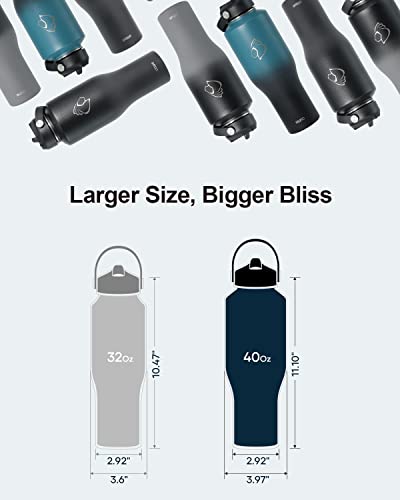 Buzio Insulated Water Bottle With Straw Lid, 40Oz Tumbler Travel Flask, Double Wall Vacuum Insulated Stainless Steel Leak Proof Tumbler, Fits Any Car Cup Holders, Keeps Cold For 48 Hrs, Hot For 24 Hrs #TOP5