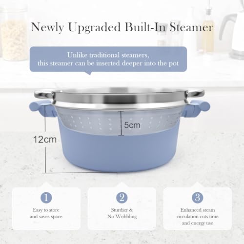 Bobikuke 7 QT Steamer Pot for Cooking, Large Steaming Pot with Lid, Nonstick Cooking Pot with Vegetable & Dumpling Steamer Basket, Big Food Steamer Cookware, Induction Compatible, PFOA Free by Bobikuke - Image 3