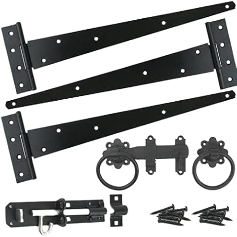 Gate Hinge Kit Fitting Set 16" Hinges Brenton Bolt Ring Latch Wooden Gate Black - HAVEN HERITAGE Cover