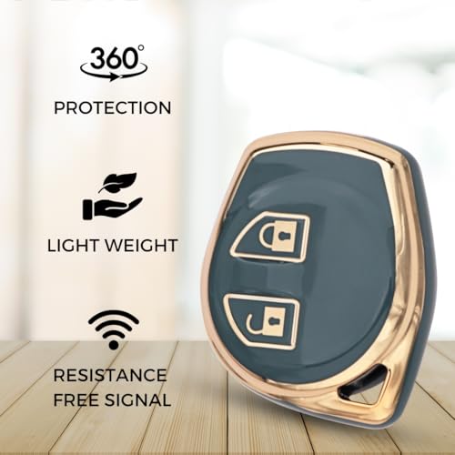Image of KEYCEPT Gold Line TPU Key Cover Compatible with Suzuki Swift, Dzire, Ertiga, Baleno, Celerio, Ritz, Brezza, Scross, Fronx, Ciaz, Jimny, S Presso 2 Button Remote Key with Keychain. (Keychain 1, Blue)