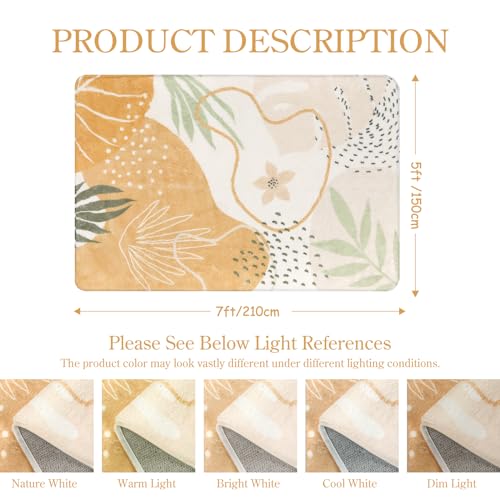 Lahome Washable Area Rug for Living Room - 5x7 Rug for Classroom Throw Non-Slip Soft Rugs for Bedroom Aesthetic, Boho Taupe Botanical Print Indoor Capet for Kids Nursery Dorm Entryway Dining Room