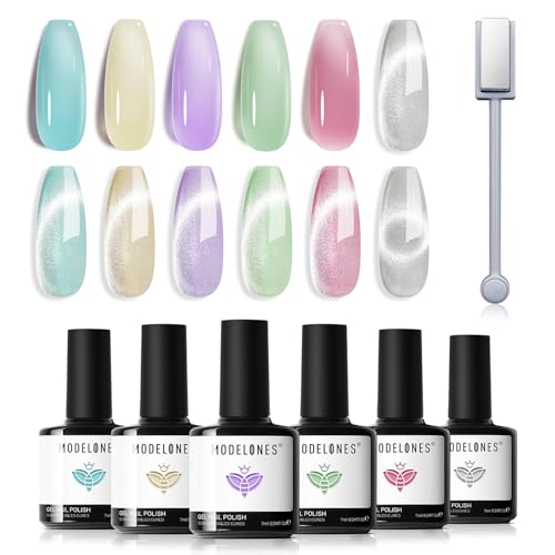 Modelones Esmaltes Semipermanentes para Uñas en Gel,6 Colores Kit Pintauñas Semipermanentes Uñas de Gel Gelatina Verde Púrpura Amarillo Rosa Blanco
