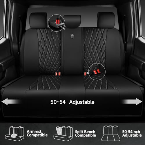 Image of CAR PASS Luxury Faux Leather Rear Bench Car Seat Covers, Waterproof Anti Slip Back Seat Covers, Deluxe Automotive Backseat Cover Universal Fit for Most Cars Sedan SUV Pickup Truck (All Black)