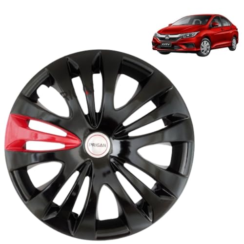 Image of Prigan City Black Red 15 Inch Wheel Cover for Honda City (Set of 4 Pcs) (Press Fitting) Model- Ertiga T1 BRed 15