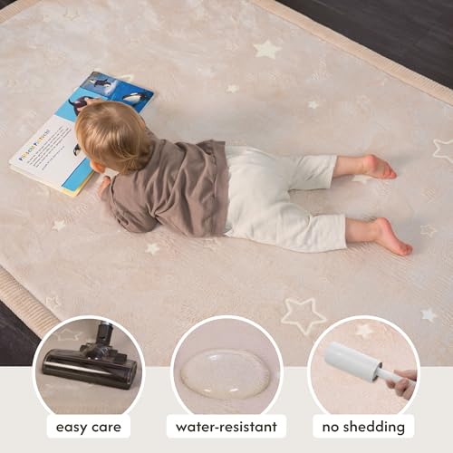 Image of Hakuna Matte GlowCloud Baby Play Mat for Floor 47 inchx 67 inch Stars | Coral Velvet high-Density Foam Rug for Crawling & Cozy Play - Non-Slip