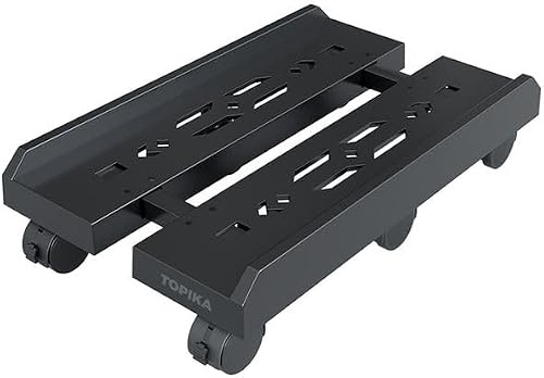 PC Stand with Wheels, Adjustable Computer Tower Holder for Floor, CPU Cart with 6 Caster Wheels 2 Lockable Ventilated Base Tool-Free Anti-Tip Support for Home Office Gaming, Black