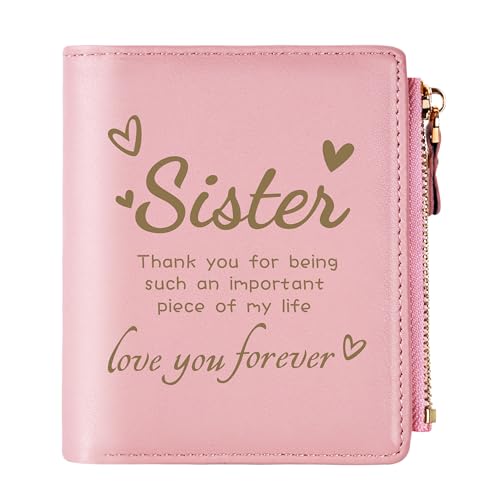THTCSQ To My Sister Gifts: Leather Wallet for Women, Personalized Engraved Wallet, Birthday & Special Occasion Gift