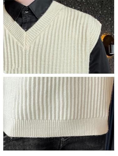 Men Sleeveless Knitwear V-Neck Pullover Striped Soft Knit Sweater Solid Plain Loose Vest3