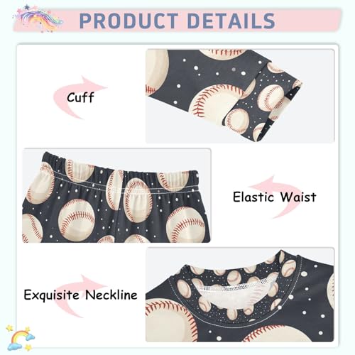 senya Small Baseball Black Space Pajamas Set Long Sleeve Soft Cotton Sleepwear 2 Piece4