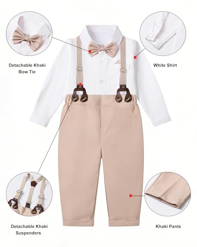 Image of SANGTREE Baby Suits for Boys Gentleman Wedding Outfits Long Sleeve Dress Shirt Suspender Pants Bowtie Boy Clothes Set, 1-6T