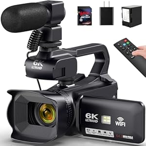 6K 64MP Video Camera Camcorder, 18X Digital Zoom IR Night Vision Vlogging Camera for YouTube, 4.0″ Touch Screen Digital Camera with WiFi, Microphone, 64G SD Card, Remote Control, Charger