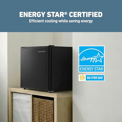 Image of West Bend Mini Fridge Compact Refrigerator for Home Office or Dorm, Auto Defrost with Reversible Door, Energy Star Rated, 1.6-Cu.Ft., Black