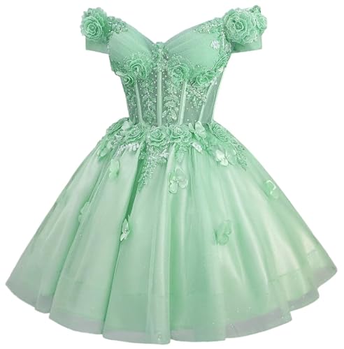 Image of Zhangyo Sparkly Tulle Homecoming Dresses for Teens Off Shoulder DAMA Dress