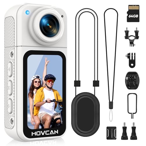 Movcan S70 Body Camera with Audio and Video Recording, HD 1520P Body Cam with 180° Rotating Lens, Thumb Size Hands Free Recording Body Worn Camera, Portable Camcorder for Work (64GB, White)