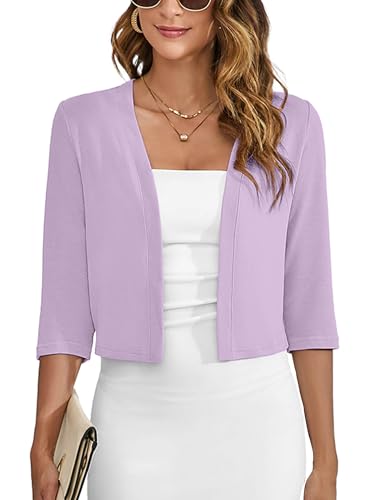 Image of Heymoments Women's Thin Shrugs 3 /4 Sleeve Lightweight Cropped Sweaters Open Front Cardigan for Dress
