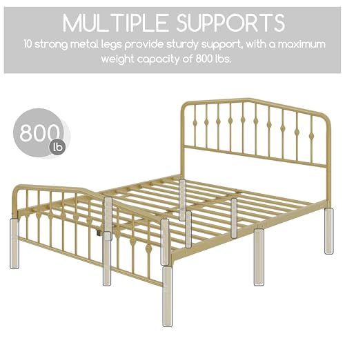 Yaheetech YT-00131386 Queen Bed Frames Metal Platform Bed With Victorian Style Headboard/Wrought Iron/Easy Assembly/No Box Spring Needed/Antique Gold Queen Bed thumb #4