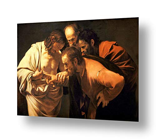 Alonline Art - Doubting Thomas by Caravaggio | print on 100% cotton canvas | Ready to frame (Rolled) | 32"x24" - 81x61cm | Wall art home decor for dining room or for kitchen | oil painting HD giclee