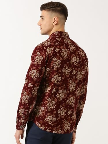 Image of Thomas Scott Men Slim Fit Pure Cotton Corduroy Floral Printed Semi-Formal Shirt