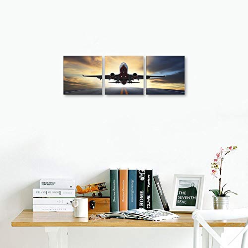 Tutubeer Vintage Airplane Wall Art Vintage Airplane Decor Airplane At Sunset Old Paper Airplane Picture Canvas Airplane Wall Art Stretched And Framed Aircraft Picture Artwork For Home Decor,3 Pcs/Set #TOP3