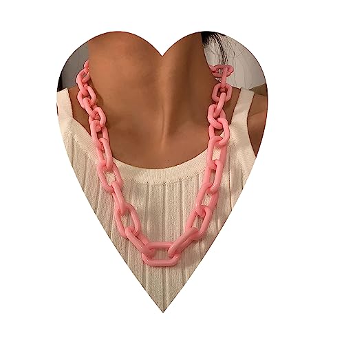 Wiwpar Long Acrylic Choker Necklace Paperclip Chain Necklace Minimalist Multicolor Chunky Chain Collar Necklace For Women And Girls (Pink) #TOP7