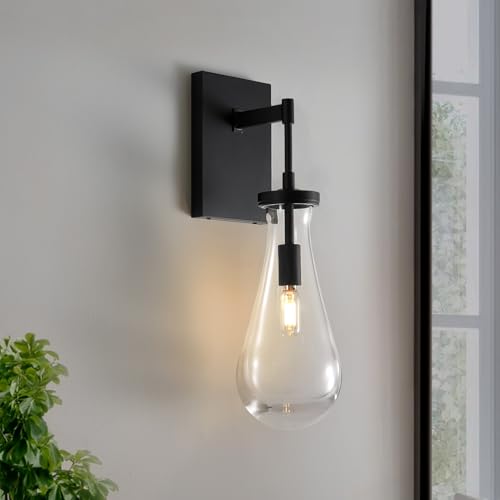 Image of 17 inch L Wall Sconces Set of 2, Black Wall Lights Fixtures Bathroom Vanity Light Modern Raindrop Wall Lamps for Living Room,Bedroom,Hallway,Stairs,Indoor