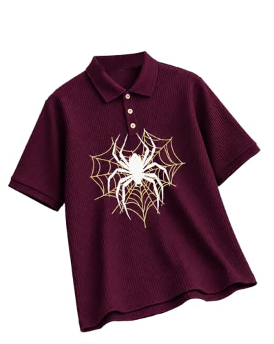 Image of AUSK Men's Spider Graphic Printed Polo T-Shirt | Cotton Blend Textured Half Sleeve Regular Fit Polo Neck Casual Wear Tshirt for Men