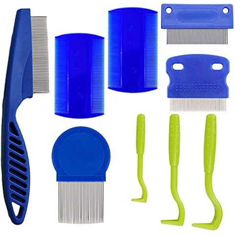 AUXHCYL 9 Pcs Flea Comb for Dogs and Cats Set,Cat Flea Comb Dog Flea Comb,Flea Brush Remover Combs,Tick Remover Tools for Small Dogs,Cats Removing Flea Egg Mites Cover